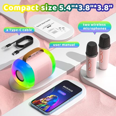 آلة كاريوكي صغيرة مع 2 ميكروفونات لاسلكية آلة كاريوكي صغيرة للأطفال هدايا عيد ميلاد مكبر صوت منزلي آلة كاريوكي مع بلوتوث للفتيات والأولاد 4، 5، 6، 7، 8 سنوات فما فوق، طفل صغير في سن المراهقة، وردي in Kuwait