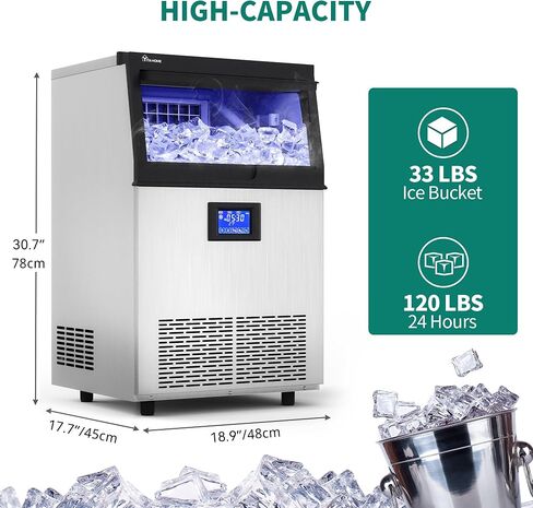 YITAHOME Upgraded Commercial Ice Maker Machine, 120LBS/24H Large Ice Maker Under Counter with 33LBS Storage Bin, Outdoor Free Standing Undercounter Ice Machine for Restaurant, Home, Bars, Coffee Shop in Saudi Arabia
