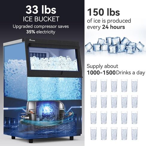 YITAHOME Upgraded Commercial Ice Maker Machine, 120LBS/24H Large Ice Maker Under Counter with 33LBS Storage Bin, Outdoor Free Standing Undercounter Ice Machine for Restaurant, Home, Bars, Coffee Shop in Saudi Arabia