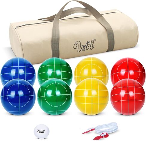 100mm Bocce Ball Set Regulation Size and Weight with 8 Resin Bochie Balls, Pallino, Carrying Bag, Measuring Rope, Gift for Family Backyard Lawn Yard Beach Bocci Games (Multi Colors, 2-8 Players) in Saudi Arabia