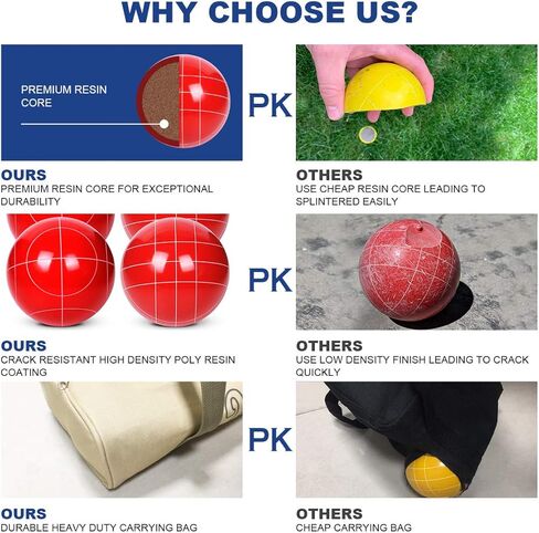 100mm Bocce Ball Set Regulation Size and Weight with 8 Resin Bochie Balls, Pallino, Carrying Bag, Measuring Rope, Gift for Family Backyard Lawn Yard Beach Bocci Games (Multi Colors, 2-8 Players) in Saudi Arabia