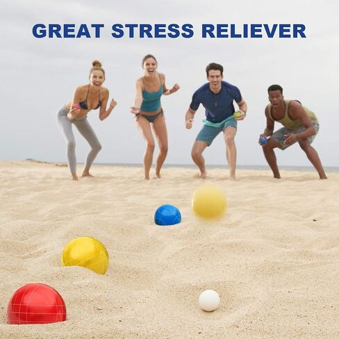 100mm Bocce Ball Set Regulation Size and Weight with 8 Resin Bochie Balls, Pallino, Carrying Bag, Measuring Rope, Gift for Family Backyard Lawn Yard Beach Bocci Games (Multi Colors, 2-8 Players) in Saudi Arabia