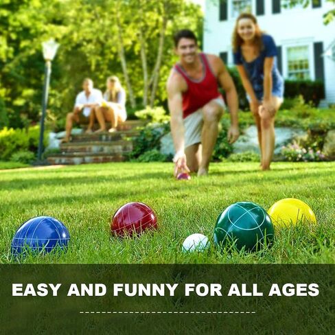 100mm Bocce Ball Set Regulation Size and Weight with 8 Resin Bochie Balls, Pallino, Carrying Bag, Measuring Rope, Gift for Family Backyard Lawn Yard Beach Bocci Games (Multi Colors, 2-8 Players) in Saudi Arabia