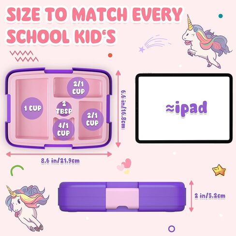 HiYZ Unicorn Bento Box for Kids, kids lunch box with 5-Compartment, Kids bento Lunch Box for ages 3-7, Leak-Proof, Durable, lunch box containers for Kid Back to School Meals, Snack Packing, Travel in Saudi Arabia