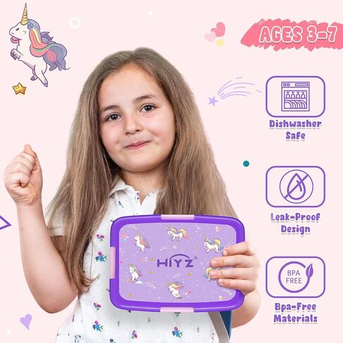 HiYZ Unicorn Bento Box for Kids, kids lunch box with 5-Compartment, Kids bento Lunch Box for ages 3-7, Leak-Proof, Durable, lunch box containers for Kid Back to School Meals, Snack Packing, Travel in Saudi Arabia