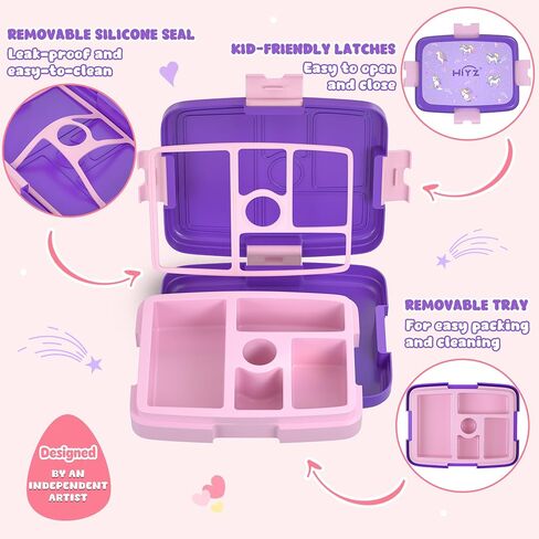 HiYZ Unicorn Bento Box for Kids, kids lunch box with 5-Compartment, Kids bento Lunch Box for ages 3-7, Leak-Proof, Durable, lunch box containers for Kid Back to School Meals, Snack Packing, Travel in Saudi Arabia