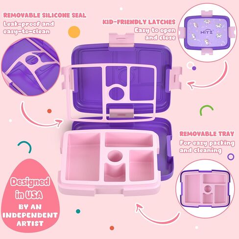 HiYZ Unicorn Bento Box for Kids, kids lunch box with 5-Compartment, Kids bento Lunch Box for ages 3-7, Leak-Proof, Durable, lunch box containers for Kid Back to School Meals, Snack Packing, Travel in Saudi Arabia