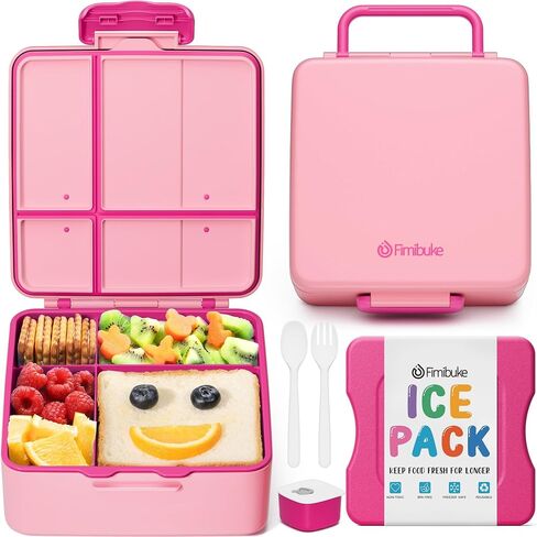 Fimibuke Chill Bento Box for Kids Adult, Leak Proof Toddler Lunch Box with Ice Pack Keep Food Cold, BPA Free 4-Compartment Lunch Container with Utensils for Girl Boy School, Microwave Dishwasher Safe in Saudi Arabia