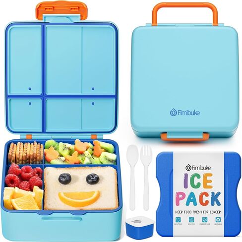 Fimibuke Chill Bento Box for Kids Adult, Leak Proof Toddler Lunch Box with Ice Pack Keep Food Cold, BPA Free 4-Compartment Lunch Container with Utensils for Girl Boy School, Microwave Dishwasher Safe in Saudi Arabia