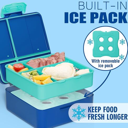 Fimibuke Chill Bento Box for Kids Adult, Leak Proof Toddler Lunch Box with Ice Pack Keep Food Cold, BPA Free 4-Compartment Lunch Container with Utensils for Girl Boy School, Microwave Dishwasher Safe in Saudi Arabia