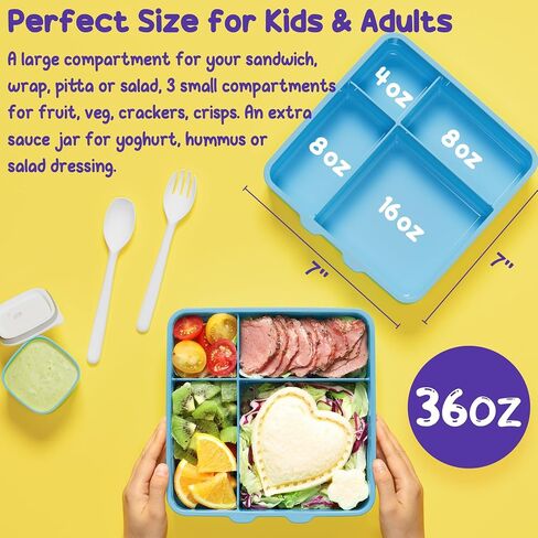 Fimibuke Chill Bento Box for Kids Adult, Leak Proof Toddler Lunch Box with Ice Pack Keep Food Cold, BPA Free 4-Compartment Lunch Container with Utensils for Girl Boy School, Microwave Dishwasher Safe in Saudi Arabia