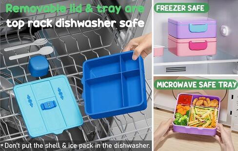 Fimibuke Chill Bento Box for Kids Adult, Leak Proof Toddler Lunch Box with Ice Pack Keep Food Cold, BPA Free 4-Compartment Lunch Container with Utensils for Girl Boy School, Microwave Dishwasher Safe in Saudi Arabia