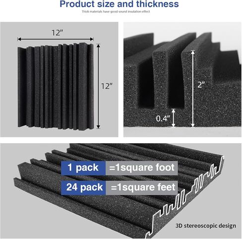 36 حزمة من ألواح الرغوة الصوتية ذاتية اللصق مقاس 2 × 12 × 12 بوصة، ألواح إسفنجية مقاومة للصوت سريعة الاسترداد، ألواح حائط عازلة للصوت عالية الكثافة للمنزل، استوديو الأخدود، لوحة حائط ثلاثية الأبعاد - أسود in Kuwait