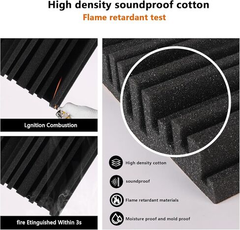 36 حزمة من ألواح الرغوة الصوتية ذاتية اللصق مقاس 2 × 12 × 12 بوصة، ألواح إسفنجية مقاومة للصوت سريعة الاسترداد، ألواح حائط عازلة للصوت عالية الكثافة للمنزل، استوديو الأخدود، لوحة حائط ثلاثية الأبعاد - أسود in Kuwait