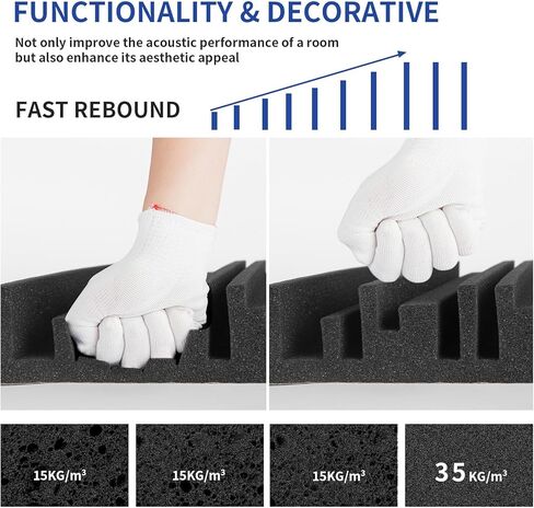36 حزمة من ألواح الرغوة الصوتية ذاتية اللصق مقاس 2 × 12 × 12 بوصة، ألواح إسفنجية مقاومة للصوت سريعة الاسترداد، ألواح حائط عازلة للصوت عالية الكثافة للمنزل، استوديو الأخدود، لوحة حائط ثلاثية الأبعاد - أسود in Kuwait
