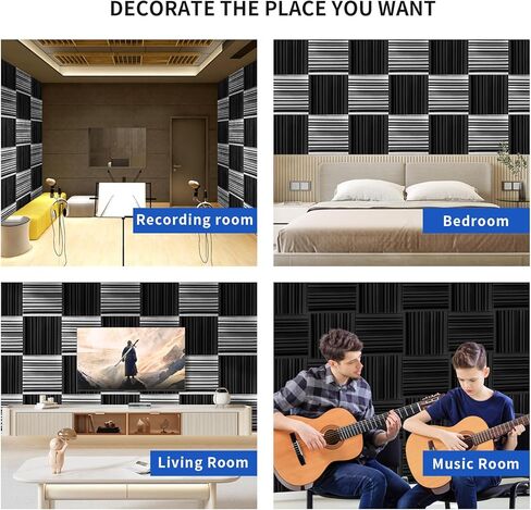 36 حزمة من ألواح الرغوة الصوتية ذاتية اللصق مقاس 2 × 12 × 12 بوصة، ألواح إسفنجية مقاومة للصوت سريعة الاسترداد، ألواح حائط عازلة للصوت عالية الكثافة للمنزل، استوديو الأخدود، لوحة حائط ثلاثية الأبعاد - أسود in Kuwait