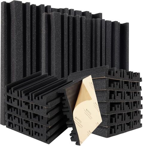 36 حزمة من ألواح الرغوة الصوتية ذاتية اللصق مقاس 2 × 12 × 12 بوصة، ألواح إسفنجية مقاومة للصوت سريعة الاسترداد، ألواح حائط عازلة للصوت عالية الكثافة للمنزل، استوديو الأخدود، لوحة حائط ثلاثية الأبعاد - أسود in Kuwait