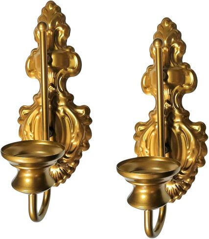Wall Sconce Candle Holder, Metal Wall Mounted Candle Sconces, Iron Wall Pillar Candle Sconce for Room, Hallway, Entryway, Bathroom, 2 Pack (New Version,Gold) in Saudi Arabia