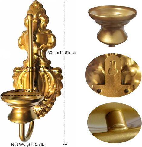 Wall Sconce Candle Holder, Metal Wall Mounted Candle Sconces, Iron Wall Pillar Candle Sconce for Room, Hallway, Entryway, Bathroom, 2 Pack (New Version,Gold) in Saudi Arabia