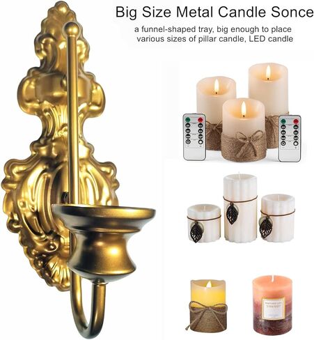 Wall Sconce Candle Holder, Metal Wall Mounted Candle Sconces, Iron Wall Pillar Candle Sconce for Room, Hallway, Entryway, Bathroom, 2 Pack (New Version,Gold) in Saudi Arabia
