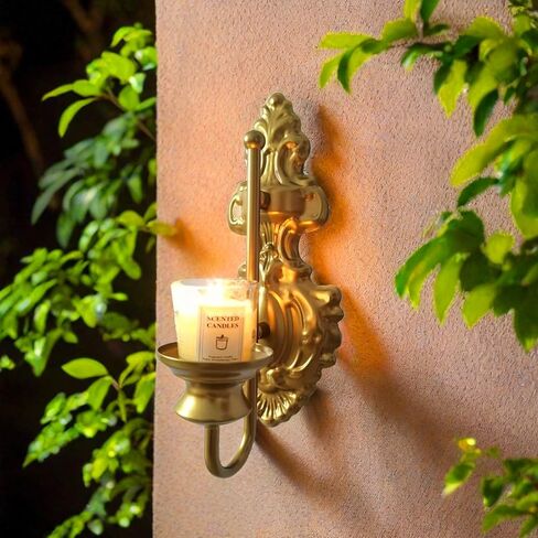 Wall Sconce Candle Holder, Metal Wall Mounted Candle Sconces, Iron Wall Pillar Candle Sconce for Room, Hallway, Entryway, Bathroom, 2 Pack (New Version,Gold) in Saudi Arabia