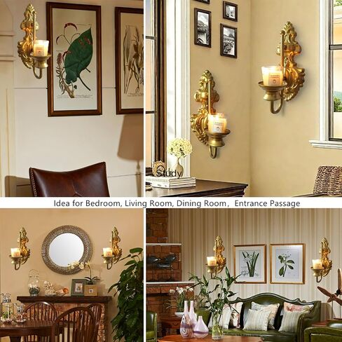 Wall Sconce Candle Holder, Metal Wall Mounted Candle Sconces, Iron Wall Pillar Candle Sconce for Room, Hallway, Entryway, Bathroom, 2 Pack (New Version,Gold) in Saudi Arabia