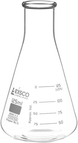 Erlenmeyer Flask, 125mL - ASTM, Dual Graduated Scale - Borosilicate Glass - Narrow Neck Flask, Conical Flask, Glass Flask - Eisco Labs in Saudi Arabia