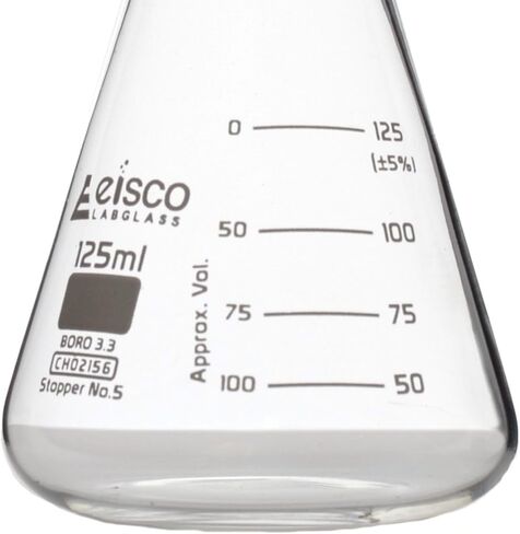 Erlenmeyer Flask, 125mL - ASTM, Dual Graduated Scale - Borosilicate Glass - Narrow Neck Flask, Conical Flask, Glass Flask - Eisco Labs in Saudi Arabia