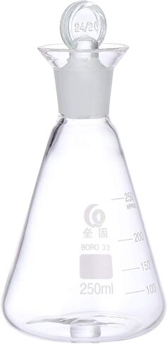 Flask Experiment Glass Flask Glass Conical Flask Graduated Borosilicate Erlenmeyer Flask with Ground Stopper for Lab Experiment Chemistry- 250ml Glass Beaker Chemistry Glassware in Kuwait