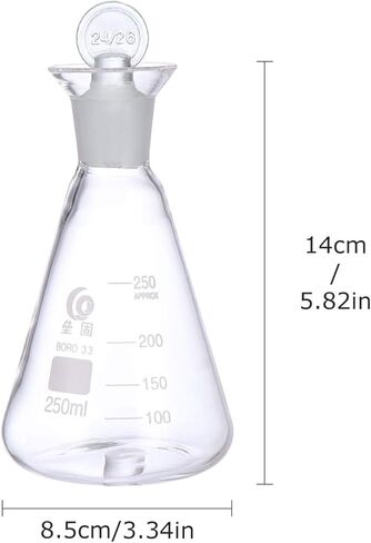 Flask Experiment Glass Flask Glass Conical Flask Graduated Borosilicate Erlenmeyer Flask with Ground Stopper for Lab Experiment Chemistry- 250ml Glass Beaker Chemistry Glassware in Kuwait