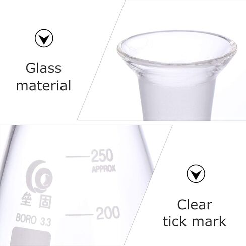 Flask Experiment Glass Flask Glass Conical Flask Graduated Borosilicate Erlenmeyer Flask with Ground Stopper for Lab Experiment Chemistry- 250ml Glass Beaker Chemistry Glassware in Kuwait
