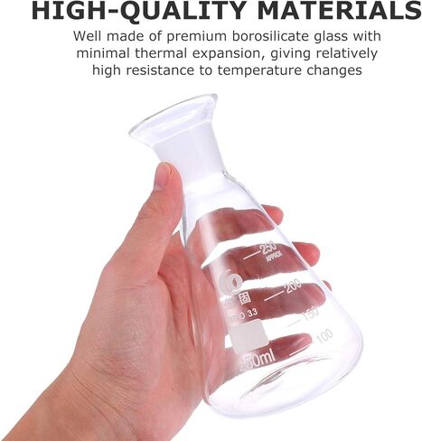 Flask Experiment Glass Flask Glass Conical Flask Graduated Borosilicate Erlenmeyer Flask with Ground Stopper for Lab Experiment Chemistry- 250ml Glass Beaker Chemistry Glassware in Kuwait