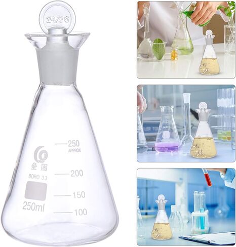 Flask Experiment Glass Flask Glass Conical Flask Graduated Borosilicate Erlenmeyer Flask with Ground Stopper for Lab Experiment Chemistry- 250ml Glass Beaker Chemistry Glassware in Kuwait