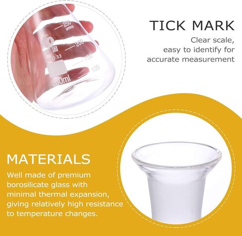 Flask Experiment Glass Flask Glass Conical Flask Graduated Borosilicate Erlenmeyer Flask with Ground Stopper for Lab Experiment Chemistry- 250ml Glass Beaker Chemistry Glassware in Kuwait
