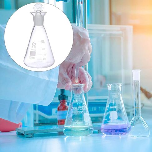 Flask Experiment Glass Flask Glass Conical Flask Graduated Borosilicate Erlenmeyer Flask with Ground Stopper for Lab Experiment Chemistry- 250ml Glass Beaker Chemistry Glassware in Kuwait