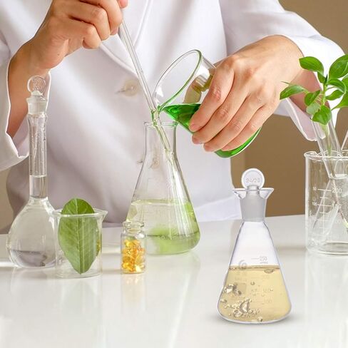 Flask Experiment Glass Flask Glass Conical Flask Graduated Borosilicate Erlenmeyer Flask with Ground Stopper for Lab Experiment Chemistry- 250ml Glass Beaker Chemistry Glassware in Kuwait