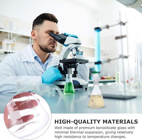 Flask Experiment Glass Flask Glass Conical Flask Graduated Borosilicate Erlenmeyer Flask with Ground Stopper for Lab Experiment Chemistry- 250ml Glass Beaker Chemistry Glassware in Kuwait