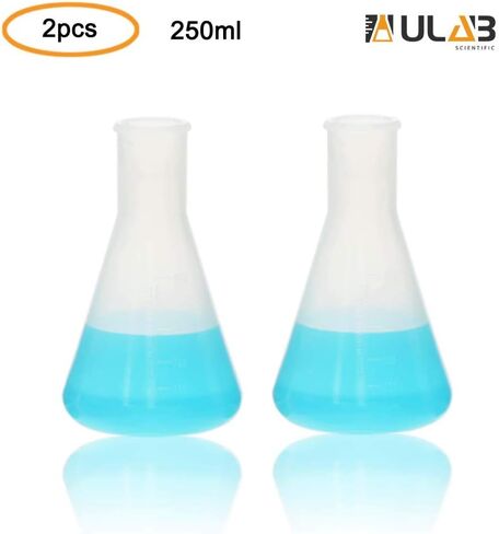 قارورة ULAB علمية مخروطية من مادة البولي بروبيلين Erlenmeyer سعة 8.5 أونصة 250 مل، رقبة ضيقة بدون غطاء، تخرج مصبوب، عبوة من قطعتين، UEF1013 in Kuwait