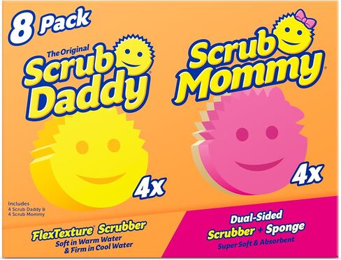 Scrub Daddy Sponges 4ct + Scrub Mommy 4ct - Scratch-Free Multipurpose Dish Sponges - BPA Free & Made with Polymer Foam - Stain & Odor Resistant Kitchen Sponge (8 Pack) in Saudi Arabia