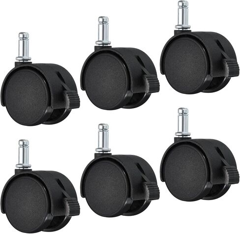 PATIKIL 1.5 Inch Swivel Casters, 6 Pack Nylon 360 Degree Universal Circlip Swivel Stem Wheels with Brake for Chair Furniture Replacement, Black in Saudi Arabia