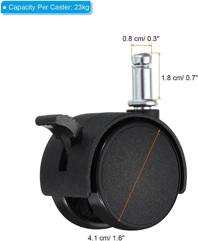 PATIKIL 1.5 Inch Swivel Casters, 6 Pack Nylon 360 Degree Universal Circlip Swivel Stem Wheels with Brake for Chair Furniture Replacement, Black in Saudi Arabia