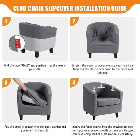 Club Chair Slipcover 2 Piece Stretch Barrel Chair Covers Jacquard Tub Chair Slipcovers Soft Armchair Sofa Cover Couch Furniture Protector（1 Pack,Dark Gray） in Saudi Arabia