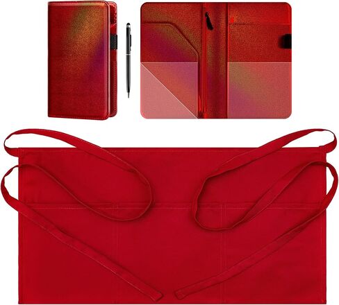 Glitter Leather Server Book with Zipper Pocket & Waist Short Apron & Pen for Waitress, Waiter, Bartender in Kuwait
