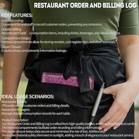 Glitter Leather Server Book with Zipper Pocket & Waist Short Apron & Pen for Waitress, Waiter, Bartender in Saudi Arabia