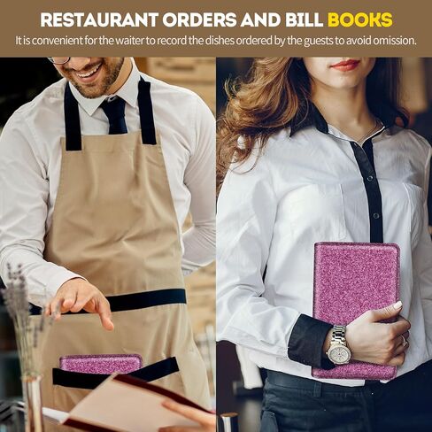 Glitter Leather Server Book with Zipper Pocket & Waist Short Apron & Pen for Waitress, Waiter, Bartender in Saudi Arabia