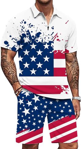 Men's Polo Shirt and Shorts Set Summer Casual Outfits Hawaiian Polo Suit for Men 2 Piece Short Set in Saudi Arabia