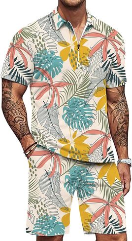 Men's Polo Shirt and Shorts Set Summer Casual Outfits Hawaiian Polo Suit for Men 2 Piece Short Set in Saudi Arabia