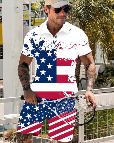 Men's Polo Shirt and Shorts Set Summer Casual Outfits Hawaiian Polo Suit for Men 2 Piece Short Set in Saudi Arabia