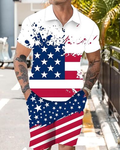 Men's Polo Shirt and Shorts Set Summer Casual Outfits Hawaiian Polo Suit for Men 2 Piece Short Set in Saudi Arabia