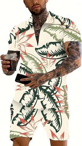 Men's Polo Shirt and Shorts Set Summer Casual Outfits Hawaiian Polo Suit for Men 2 Piece Short Set in Saudi Arabia